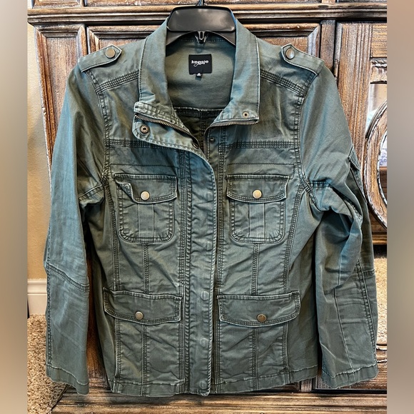 Kensie utility jacket Sz M army green cargo zipper button up fall winter casual - Picture 1 of 6